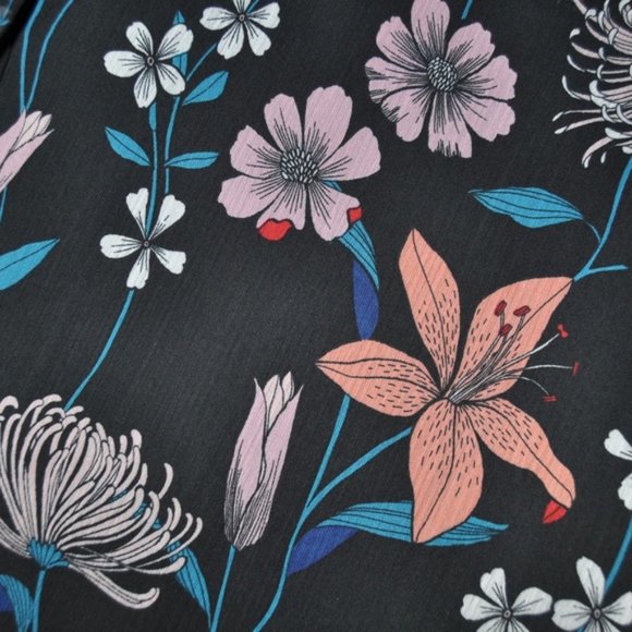 New WWW Black Floral Blouson Long Sleeve Blouse S - Picture 6 of 8